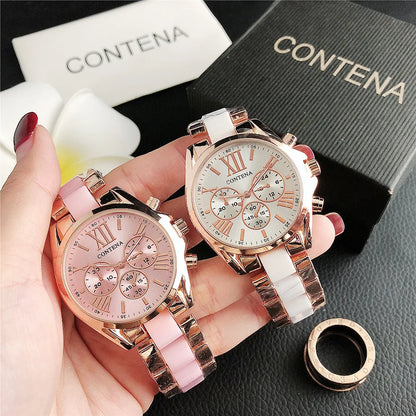 Montre à quartz pour femme avec bracelet en acier inoxydable