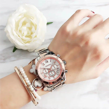 Montre à quartz pour femme avec bracelet en acier inoxydable