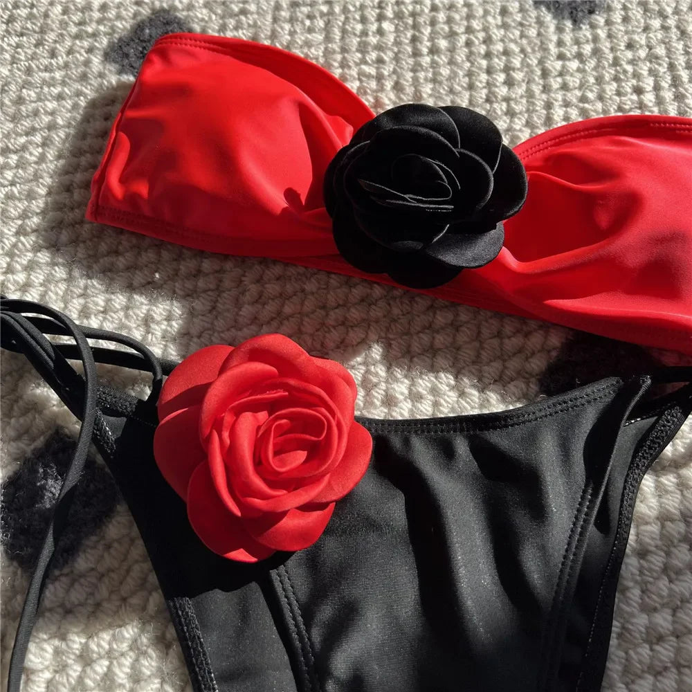 Bikini fleuri sexy femme à lacets