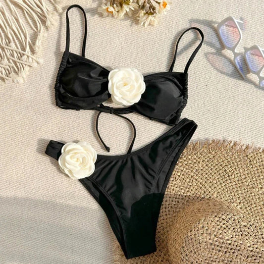 Bikini fleuri sexy femme à lacets