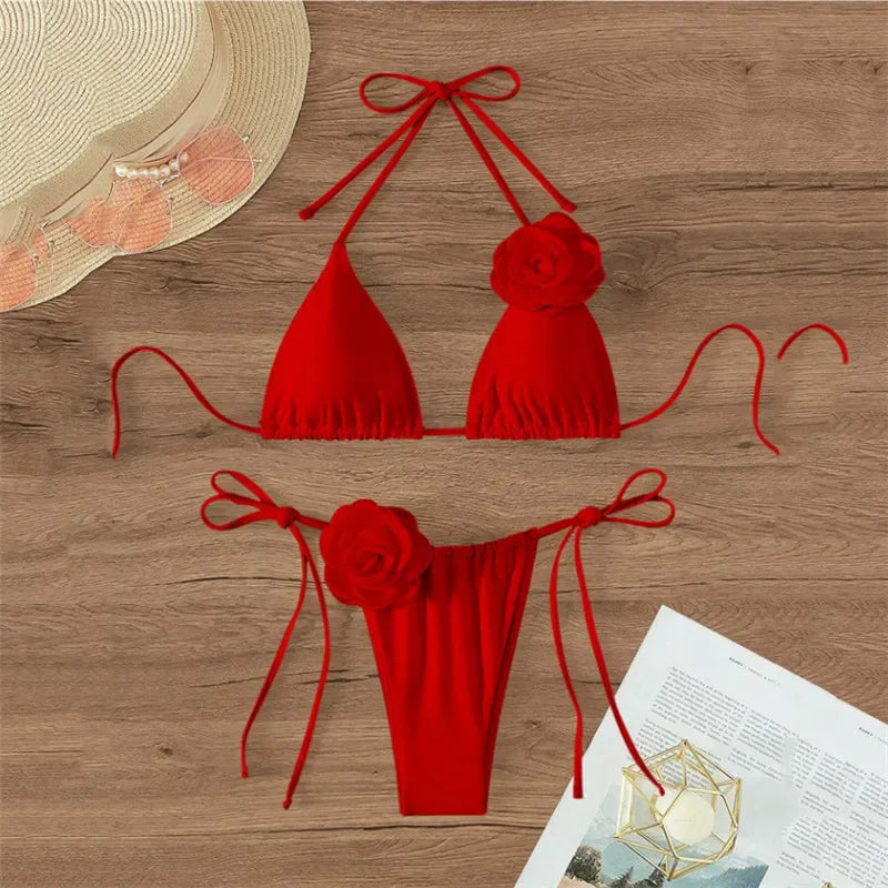 Bikini fleuri sexy femme à lacets