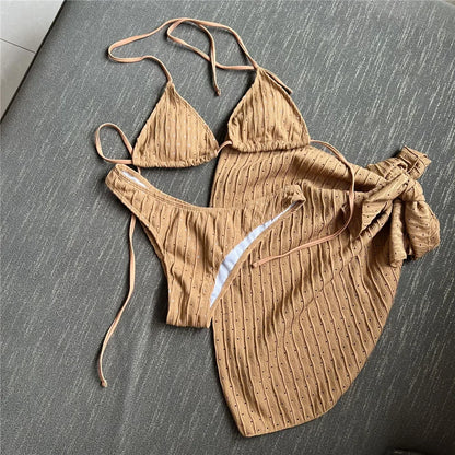 Bikini vert à lacets trois pièces