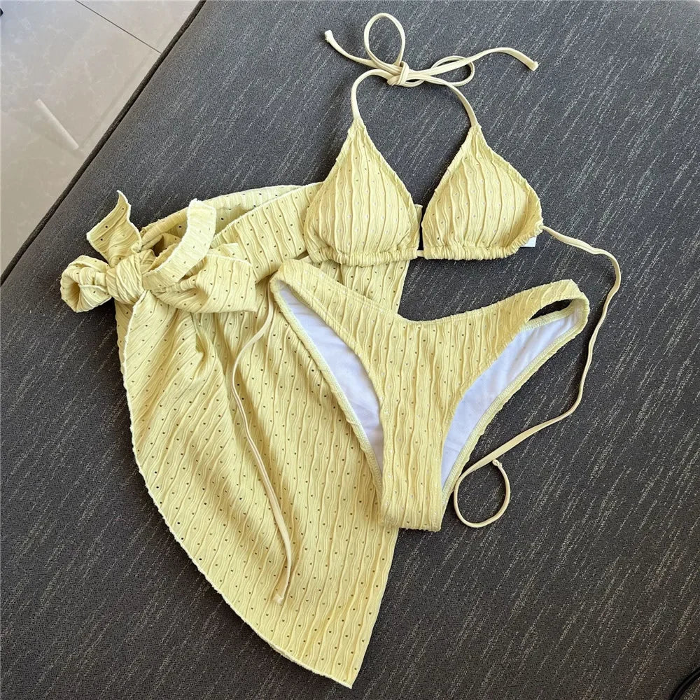 Bikini vert à lacets trois pièces