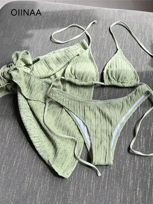 Bikini vert à lacets trois pièces